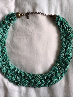 Turquoise Beaded Braided Statement Necklace - Unbranded